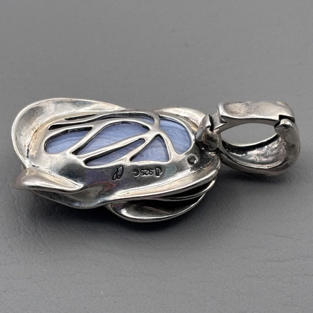 Vintage Carolyn Pollack Relios Sterling Blue Lace Agate Pendant 2